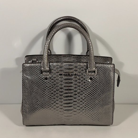 Michael Kors Selma Silver Python Leather Shoulder Bag - Picture 2 of 10